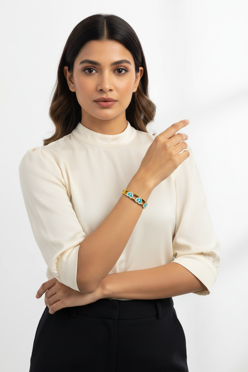 Heart Design Evil Eye Bangle