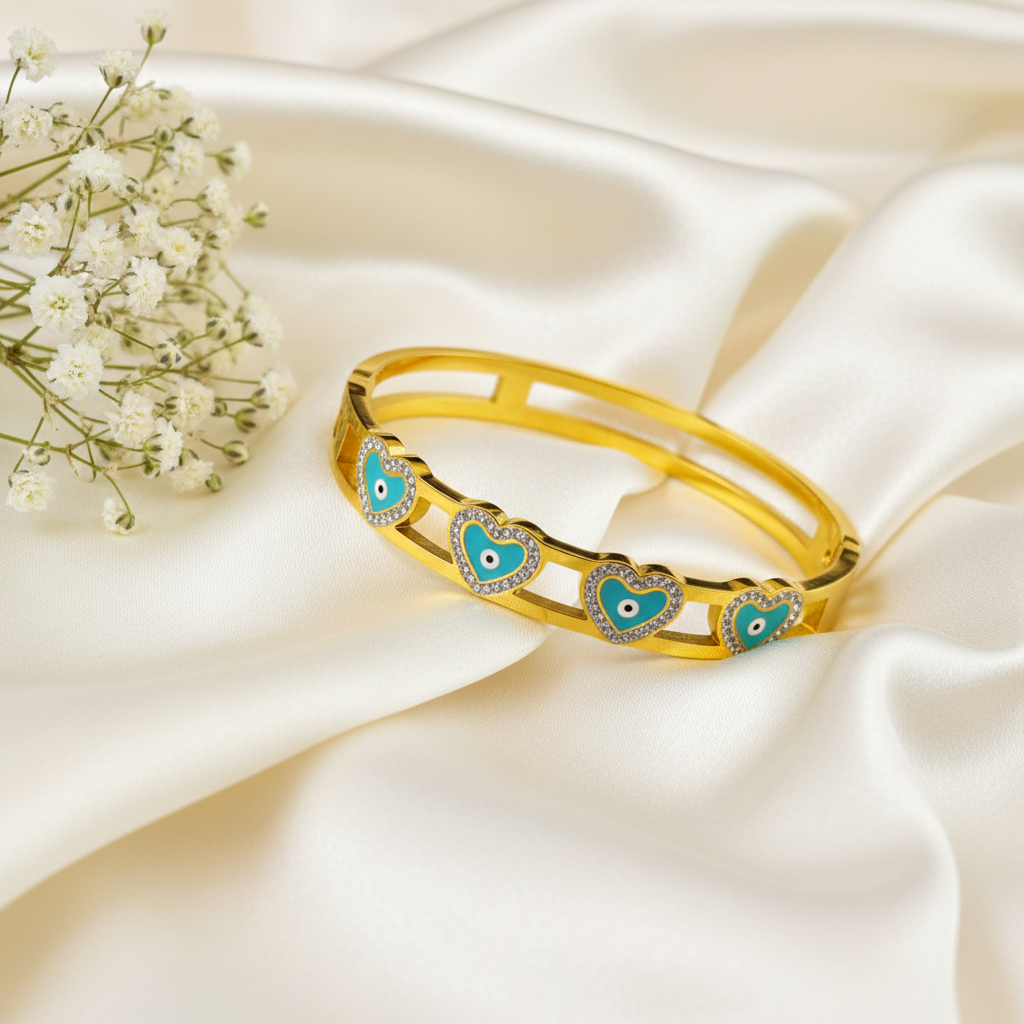 Heart Design Evil Eye Bangle