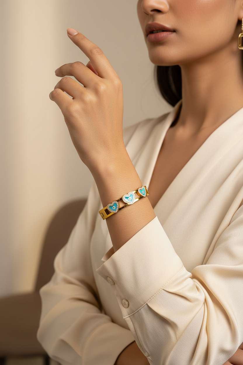 Heart Design Evil Eye Bangle