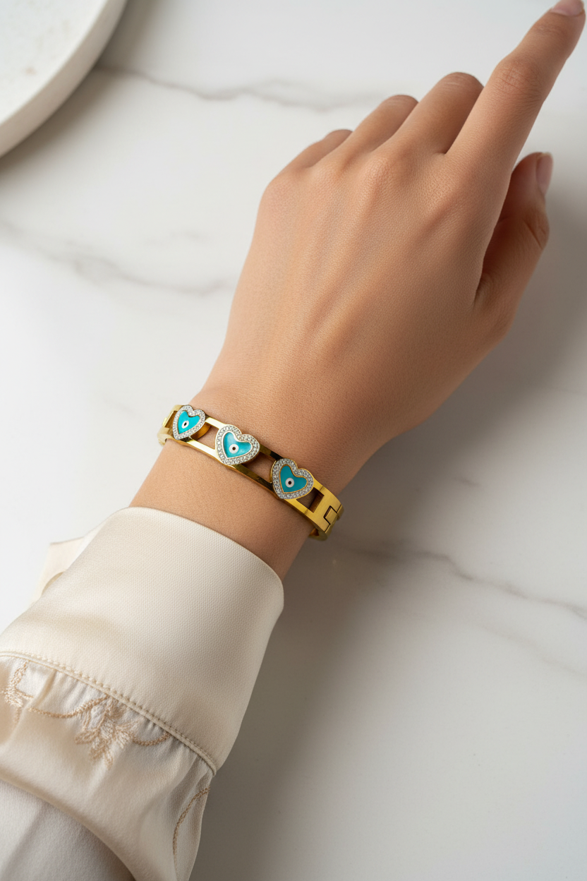 Heart Design Evil Eye Bangle