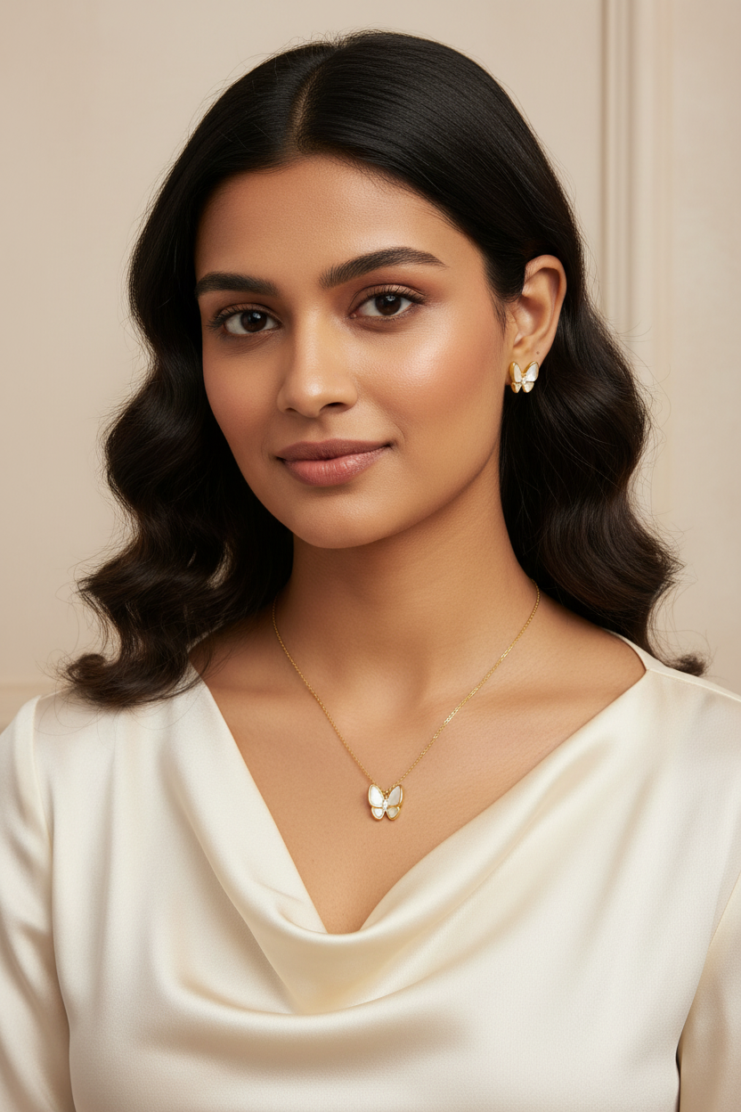 Mother of Pearl Butterfly Jewelry Set