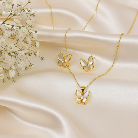 Mother of Pearl Butterfly Jewelry Set