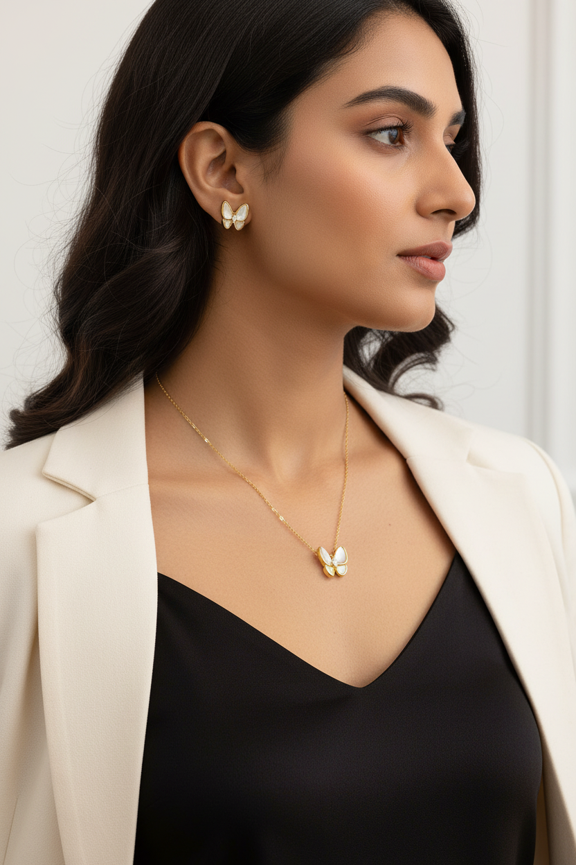 Mother of Pearl Butterfly Jewelry Set