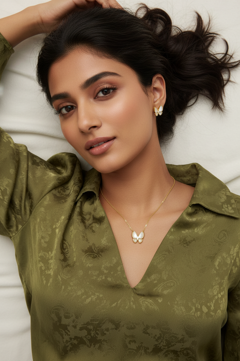 Mother of Pearl Butterfly Jewelry Set