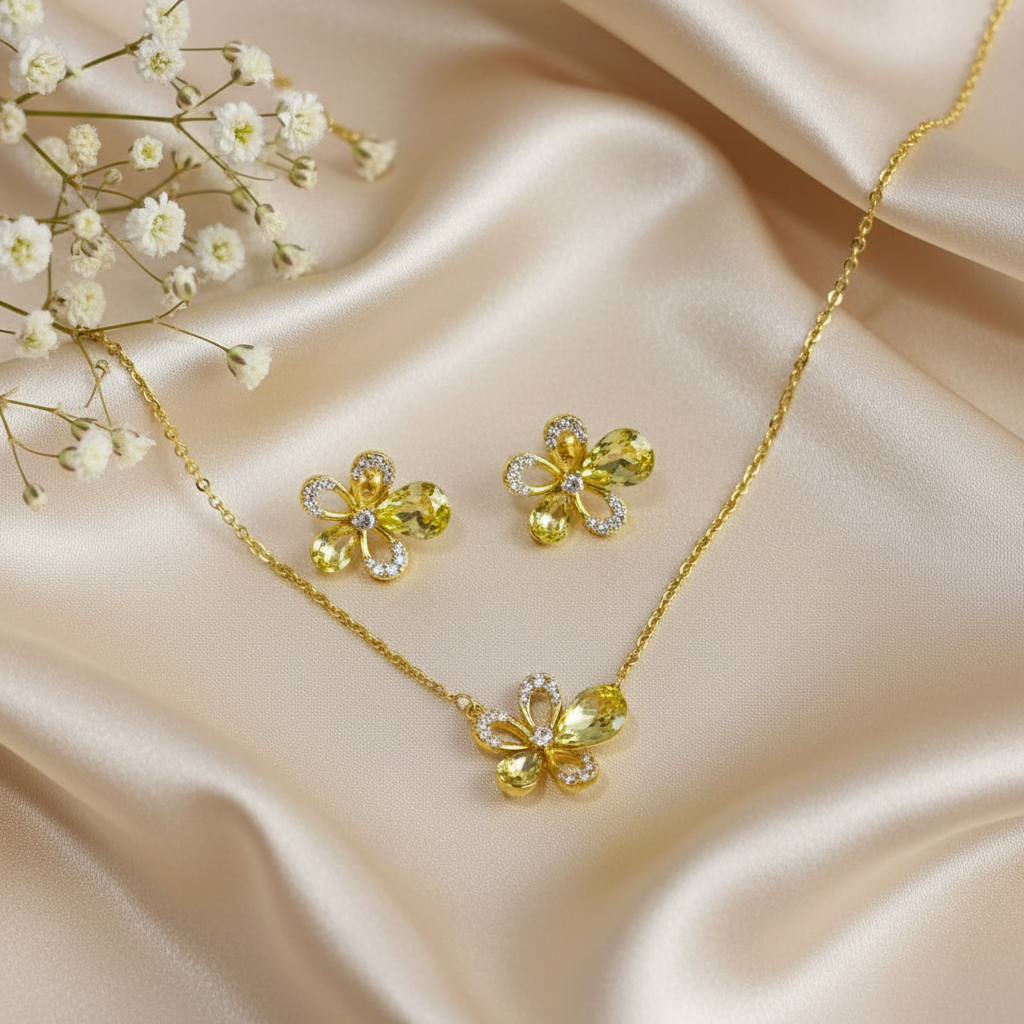 Yellow Floral Crystal Set