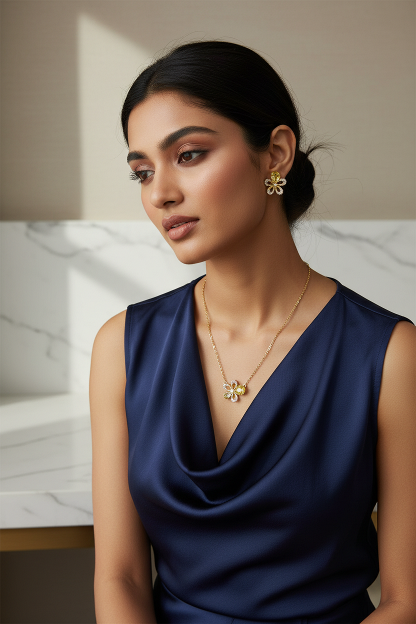 Yellow Floral Crystal Set