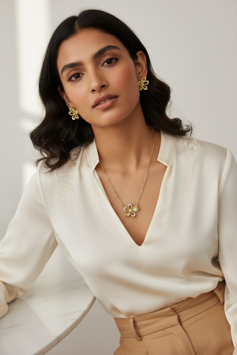 Yellow Floral Crystal Set