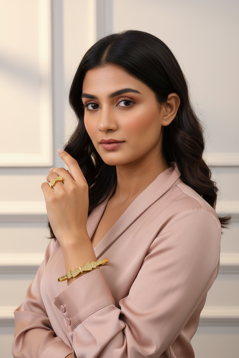 Crystal Bow Bangle  Ring Set