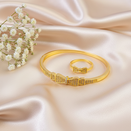 Crystal Bow Bangle  Ring Set