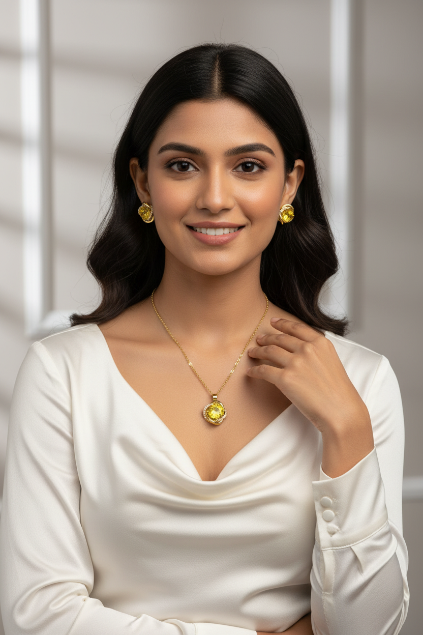 Citrine Yellow Crystal Jewelry Set